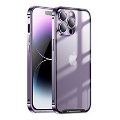 Carcasa Bumper Lujo Marco de Metal y Plastico Funda LO1 para Apple iPhone 14 Pro Max Morado