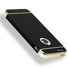 Carcasa Bumper Lujo Marco de Metal y Plastico Funda M01 para Apple iPhone 5 Negro