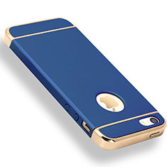 Carcasa Bumper Lujo Marco de Metal y Plastico Funda M01 para Apple iPhone 5S Azul
