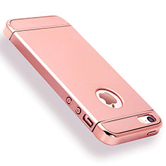Carcasa Bumper Lujo Marco de Metal y Plastico Funda M01 para Apple iPhone 5S Oro Rosa