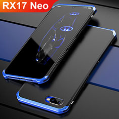 Carcasa Bumper Lujo Marco de Metal y Plastico Funda M01 para Oppo RX17 Neo Azul y Negro