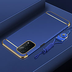 Carcasa Bumper Lujo Marco de Metal y Plastico Funda P01 para Oppo A74 5G Azul