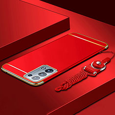 Carcasa Bumper Lujo Marco de Metal y Plastico Funda para Oppo Reno6 Pro+ Plus 5G Rojo