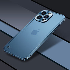 Carcasa Bumper Lujo Marco de Metal y Plastico Funda QC1 para Apple iPhone 13 Pro Azul
