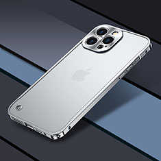 Carcasa Bumper Lujo Marco de Metal y Plastico Funda QC1 para Apple iPhone 13 Pro Max Plata