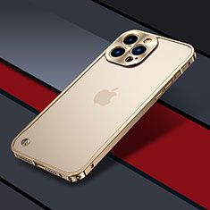 Carcasa Bumper Lujo Marco de Metal y Plastico Funda QC1 para Apple iPhone 13 Pro Oro