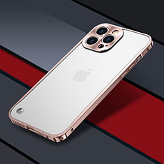 Carcasa Bumper Lujo Marco de Metal y Plastico Funda QC1 para Apple iPhone 14 Pro Max Oro Rosa