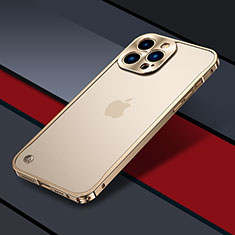 Carcasa Bumper Lujo Marco de Metal y Plastico Funda QC1 para Apple iPhone 14 Pro Oro