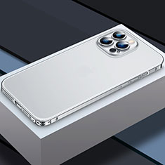 Carcasa Bumper Lujo Marco de Metal y Plastico Funda QC3 para Apple iPhone 13 Pro Max Plata