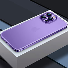 Carcasa Bumper Lujo Marco de Metal y Plastico Funda QC3 para Apple iPhone 13 Pro Morado