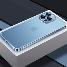 Carcasa Bumper Lujo Marco de Metal y Plastico Funda QC3 para Apple iPhone 15 Pro Max Azul