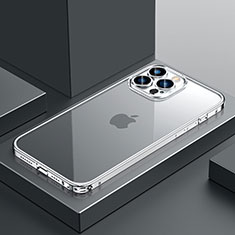 Carcasa Bumper Lujo Marco de Metal y Plastico Funda QC4 para Apple iPhone 13 Pro Max Plata