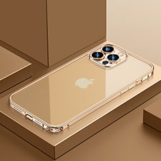 Carcasa Bumper Lujo Marco de Metal y Plastico Funda QC4 para Apple iPhone 13 Pro Oro