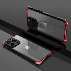 Carcasa Bumper Lujo Marco de Metal y Plastico Funda SQ1 para Apple iPhone 13 Pro Max Rojo