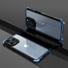 Carcasa Bumper Lujo Marco de Metal y Plastico Funda SQ1 para Apple iPhone 14 Pro Azul