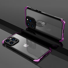 Carcasa Bumper Lujo Marco de Metal y Plastico Funda SQ1 para Apple iPhone 15 Pro Morado