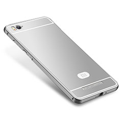 Carcasa Bumper Lujo Marco de Metal y Silicona Funda M01 para Xiaomi Mi 4C Plata