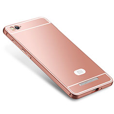 Carcasa Bumper Lujo Marco de Metal y Silicona Funda M01 para Xiaomi Mi 4i Oro Rosa
