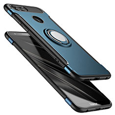 Carcasa Bumper Silicona y Plastico Mate con Anillo de dedo Soporte A01 para Huawei Honor Play 7X Azul