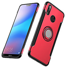 Carcasa Bumper Silicona y Plastico Mate con Anillo de dedo Soporte para Huawei Nova 3e Rojo