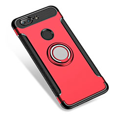 Carcasa Bumper Silicona y Plastico Mate con Anillo de dedo Soporte para OnePlus 5T A5010 Rojo