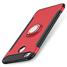 Carcasa Bumper Silicona y Plastico Mate con Anillo de dedo Soporte para Xiaomi Redmi 3 High Edition Rojo