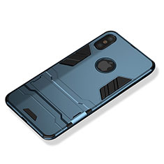 Carcasa Bumper Silicona y Plastico Mate con Soporte para Apple iPhone Xs Max Azul