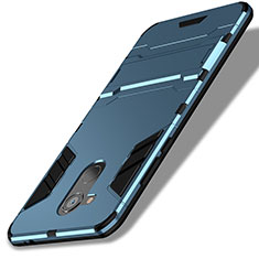 Carcasa Bumper Silicona y Plastico Mate con Soporte para Huawei Honor V9 Play Azul