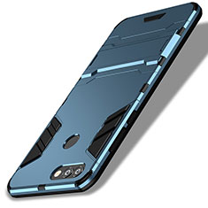 Carcasa Bumper Silicona y Plastico Mate con Soporte para Huawei P Smart Azul