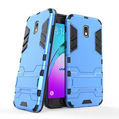 Carcasa Bumper Silicona y Plastico Mate con Soporte para Samsung Galaxy Amp Prime 3 Azul