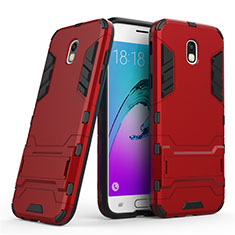 Carcasa Bumper Silicona y Plastico Mate con Soporte para Samsung Galaxy J5 (2017) SM-J750F Rojo