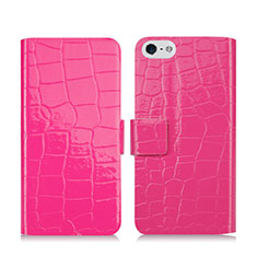Carcasa de Cuero Cartera con Soporte Cocodrilo para Apple iPhone 5 Rosa Roja