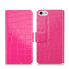 Carcasa de Cuero Cartera con Soporte Cocodrilo para Apple iPhone SE Rosa Roja