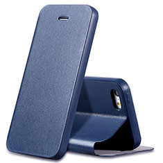 Carcasa de Cuero Cartera con Soporte L01 para Apple iPhone SE Azul