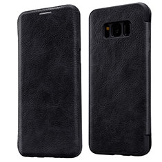 Carcasa de Cuero Cartera con Soporte L01 para Samsung Galaxy S8 Negro