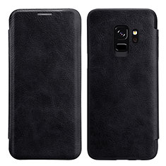 Carcasa de Cuero Cartera con Soporte L01 para Samsung Galaxy S9 Negro