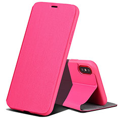 Carcasa de Cuero Cartera con Soporte para Apple iPhone X Rosa Roja