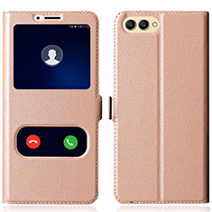 Carcasa de Cuero Cartera con Soporte para Huawei Honor View 10 Oro Rosa