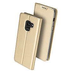 Carcasa de Cuero Cartera con Soporte para Samsung Galaxy A8+ A8 Plus (2018) Duos A730F Oro