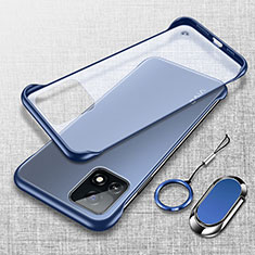 Carcasa Dura Cristal Plastico Funda Rigida Sin Marco Transparente con Magnetico Anillo de dedo Soporte para Vivo iQOO U3x 5G Azul