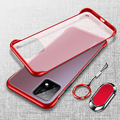Carcasa Dura Cristal Plastico Funda Rigida Sin Marco Transparente con Magnetico Anillo de dedo Soporte para Vivo iQOO U3x 5G Rojo
