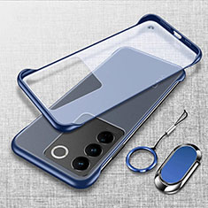 Carcasa Dura Cristal Plastico Funda Rigida Sin Marco Transparente con Magnetico Anillo de dedo Soporte para Vivo V27 5G Azul