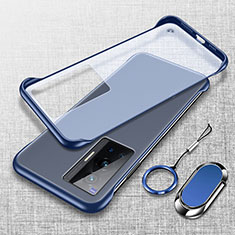 Carcasa Dura Cristal Plastico Funda Rigida Sin Marco Transparente con Magnetico Anillo de dedo Soporte para Vivo X70 Pro 5G Azul