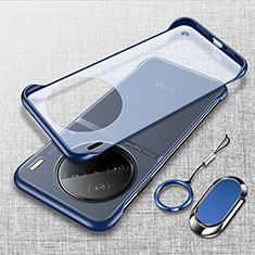 Carcasa Dura Cristal Plastico Funda Rigida Sin Marco Transparente con Magnetico Anillo de dedo Soporte para Vivo X90 Pro+ Plus 5G Azul