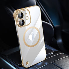 Carcasa Dura Cristal Plastico Funda Rigida Transparente con Mag-Safe Magnetic QC1 para Apple iPhone 12 Mini Oro