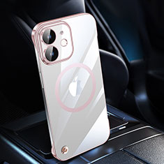 Carcasa Dura Cristal Plastico Funda Rigida Transparente con Mag-Safe Magnetic QC1 para Apple iPhone 12 Oro Rosa