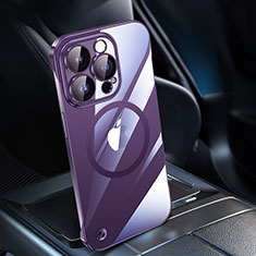 Carcasa Dura Cristal Plastico Funda Rigida Transparente con Mag-Safe Magnetic QC1 para Apple iPhone 12 Pro Max Morado