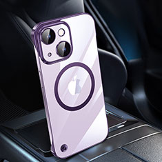 Carcasa Dura Cristal Plastico Funda Rigida Transparente con Mag-Safe Magnetic QC1 para Apple iPhone 14 Morado