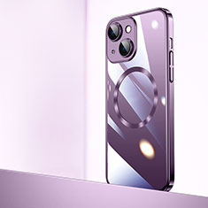 Carcasa Dura Cristal Plastico Funda Rigida Transparente con Mag-Safe Magnetic QC2 para Apple iPhone 14 Plus Morado