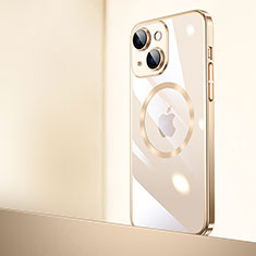 Carcasa Dura Cristal Plastico Funda Rigida Transparente con Mag-Safe Magnetic QC2 para Apple iPhone 14 Plus Oro